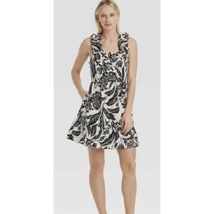 Who What Wear Dress Women's XS Black Cream Batik Floral Sleeveless Back Ribbon